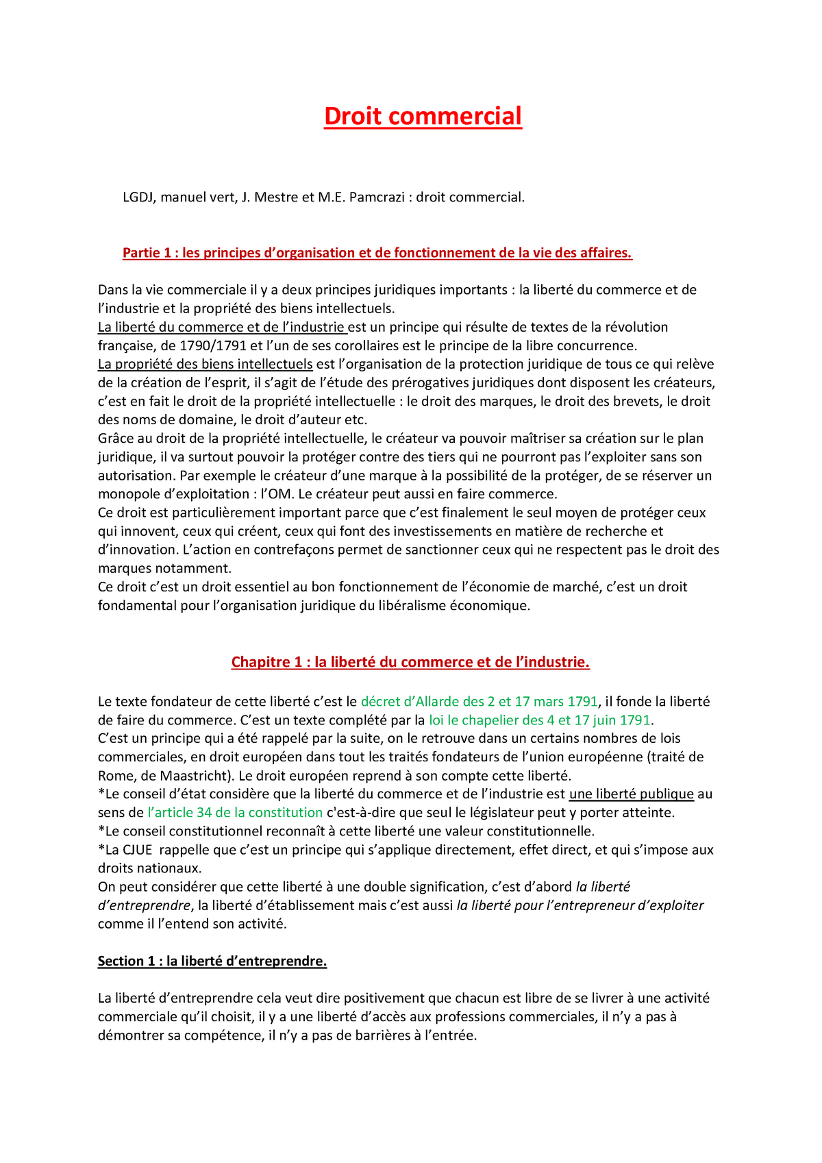 sujet de dissertation droit commercial