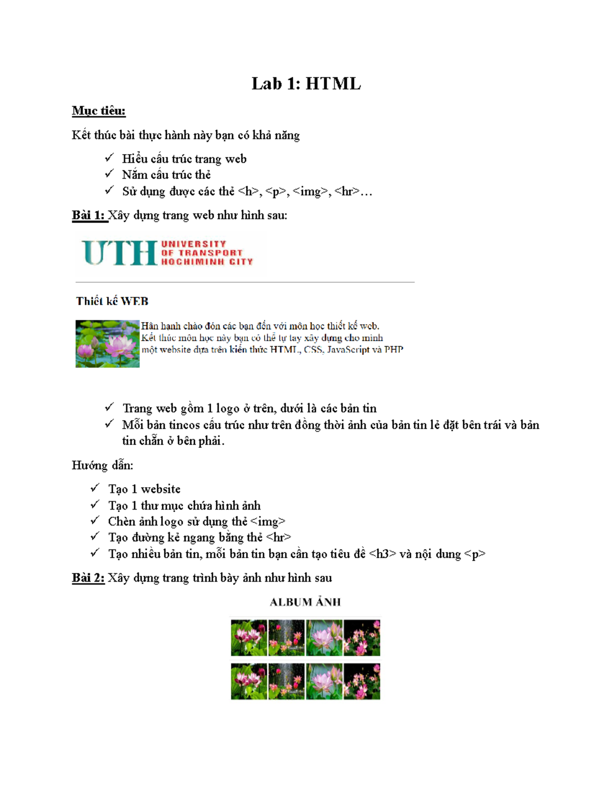 bai tap mon lap trinh web phan html nhap mon - Lab 1: HTML Mục tiêu ...
