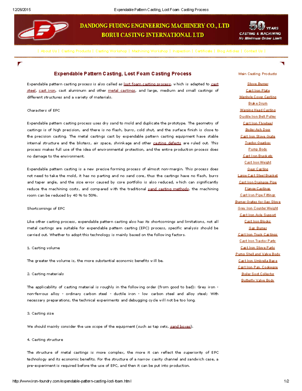 Expendable Pattern Casting, Lost Foam Casting Process - 12/26/2015 ...