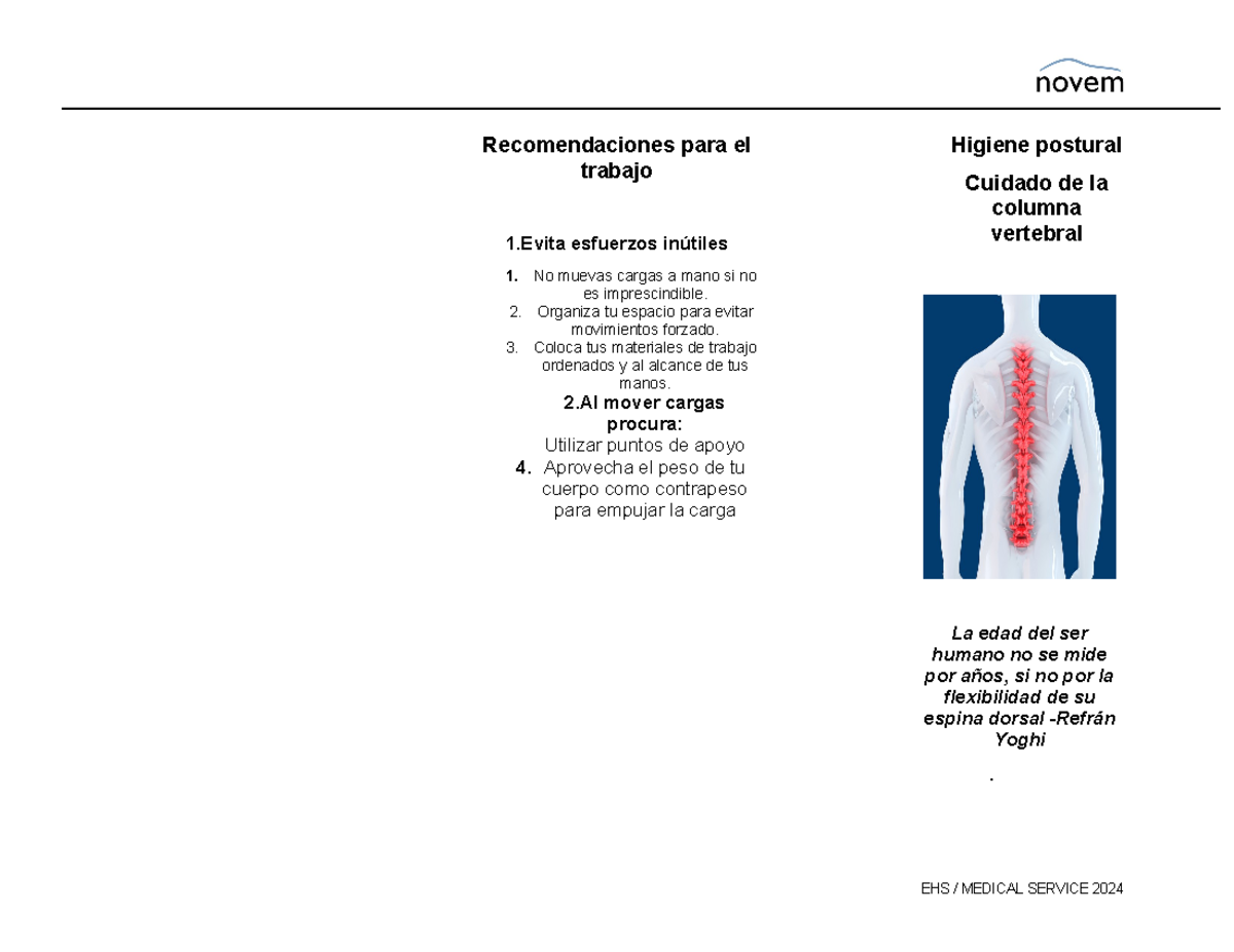 Cuidado DE LA Cloumna Vertebral - Recomendaciones para el trabajo 1 ...