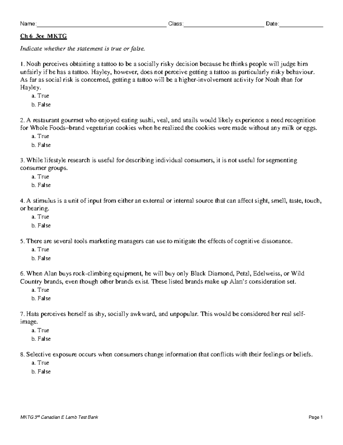 Ch 6 Test Ch 6 Test Ch 6 Test Ch 6 Test Ch 6 Test Ch 6 3ce Mktg