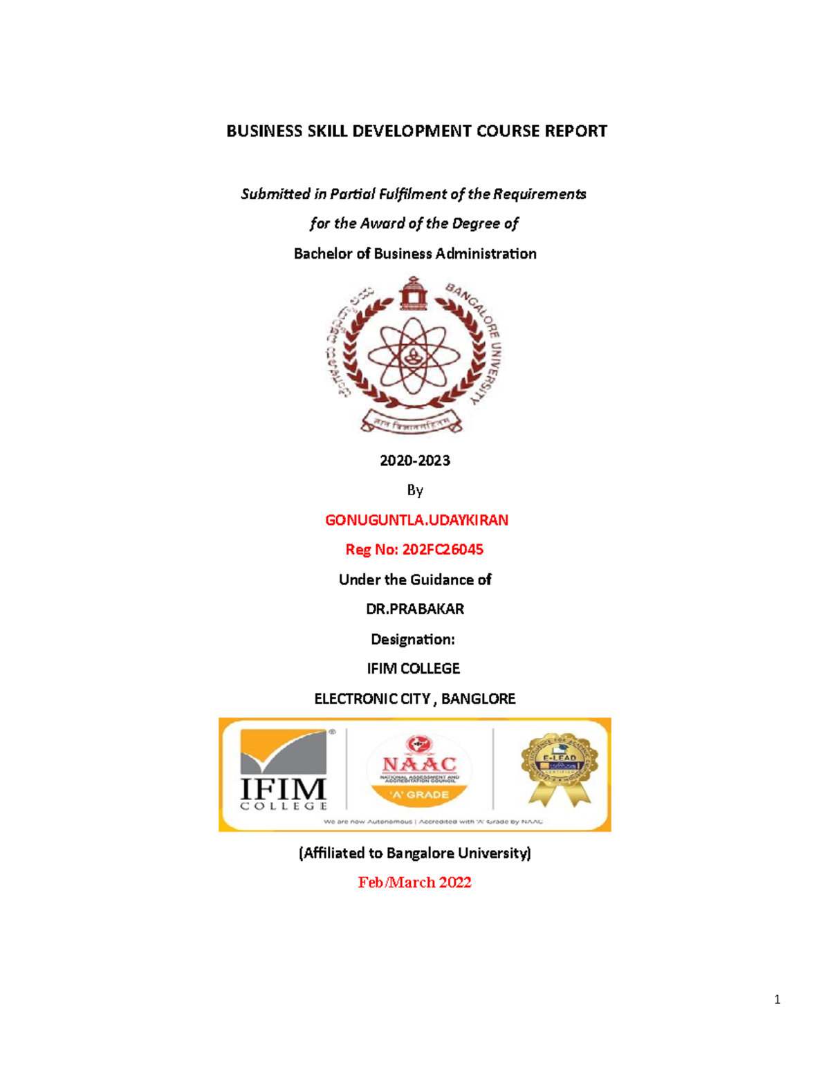 Business Skill Development Course Report - BUSINESS SKILL DEVELOPMENT ...