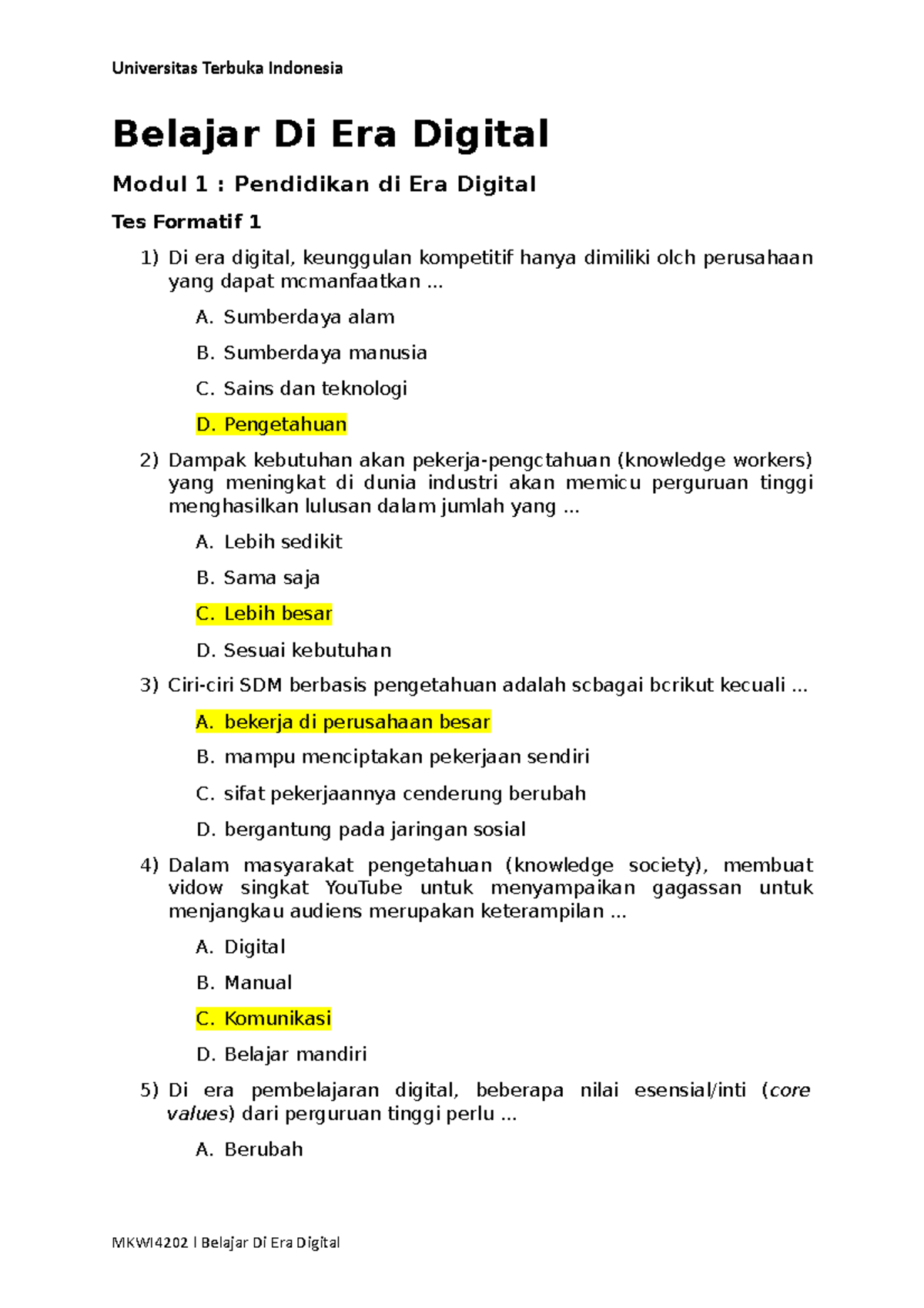 Tes Formatif [MKWI 4202] Modul 1 Pendidikan Di Era Digital - Belajar Di ...