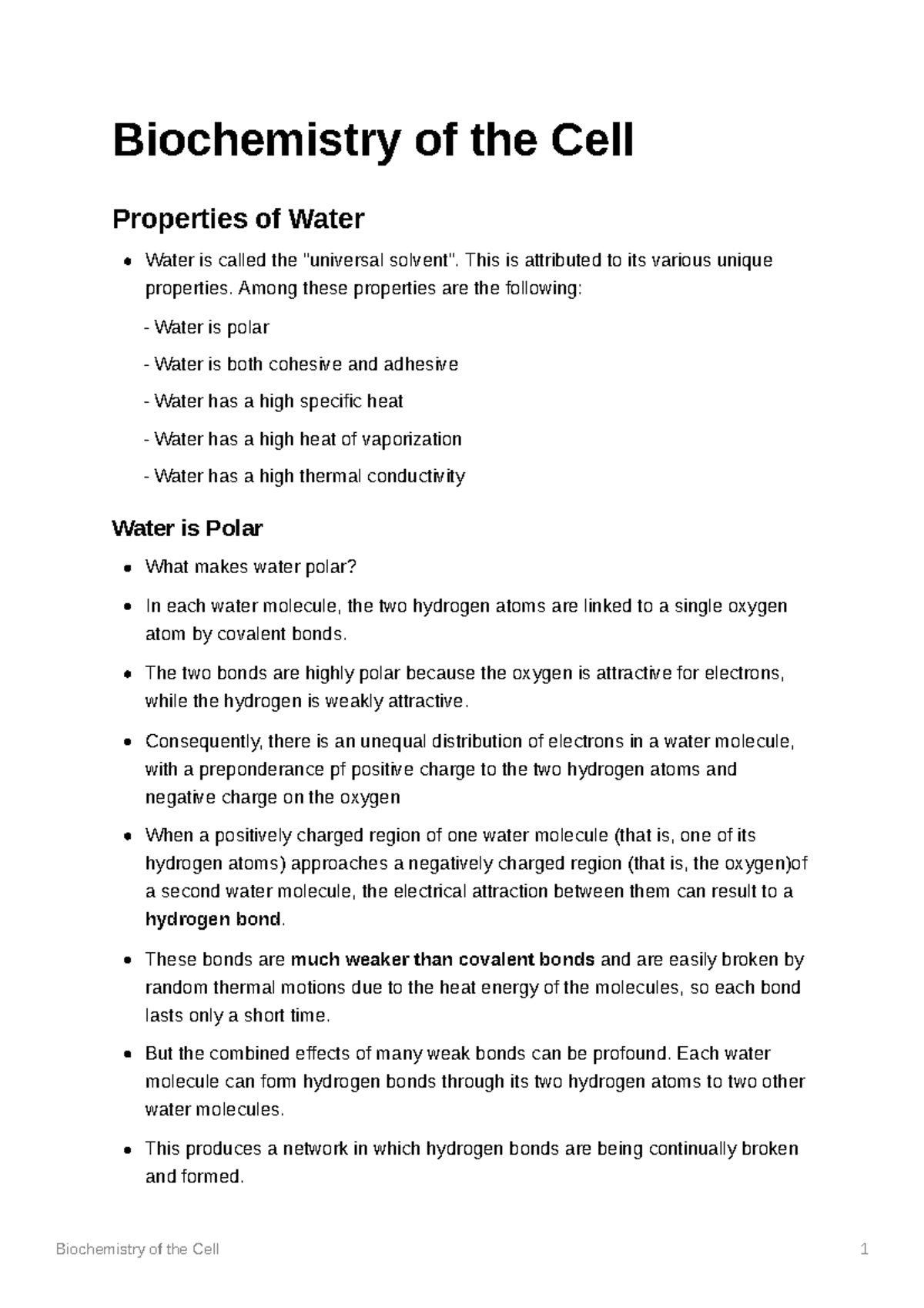 Biochemistry Of The Cell - Biochemistry Of The Cell Properties Of Water ...