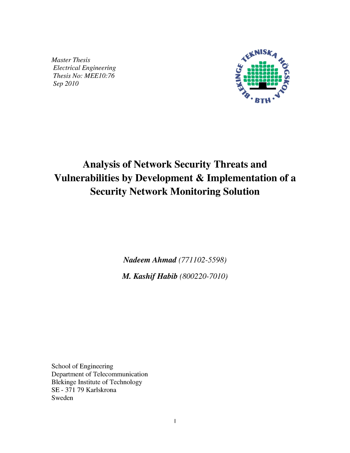 network security master thesis