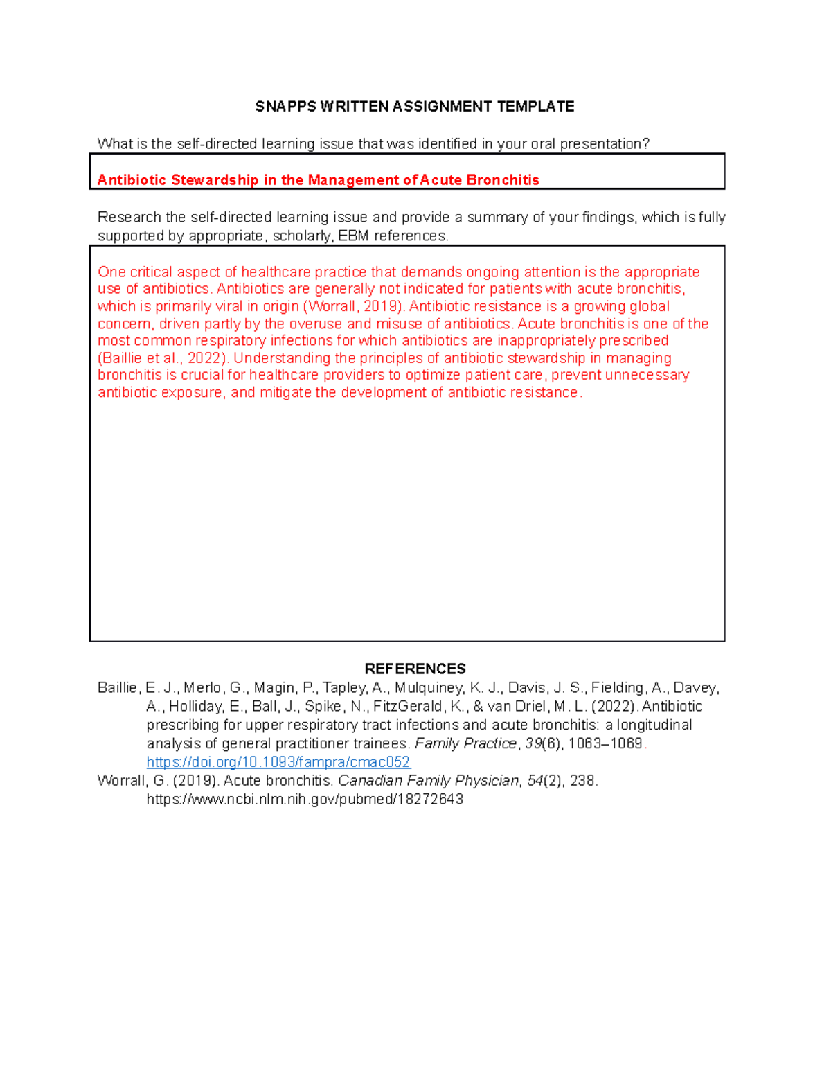 snapps written assignment template