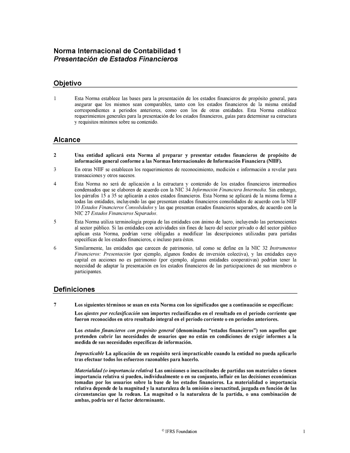 NIC 1 - Apuntes 1 - Norma Internacional De Contabilidad 1 Presentación ...