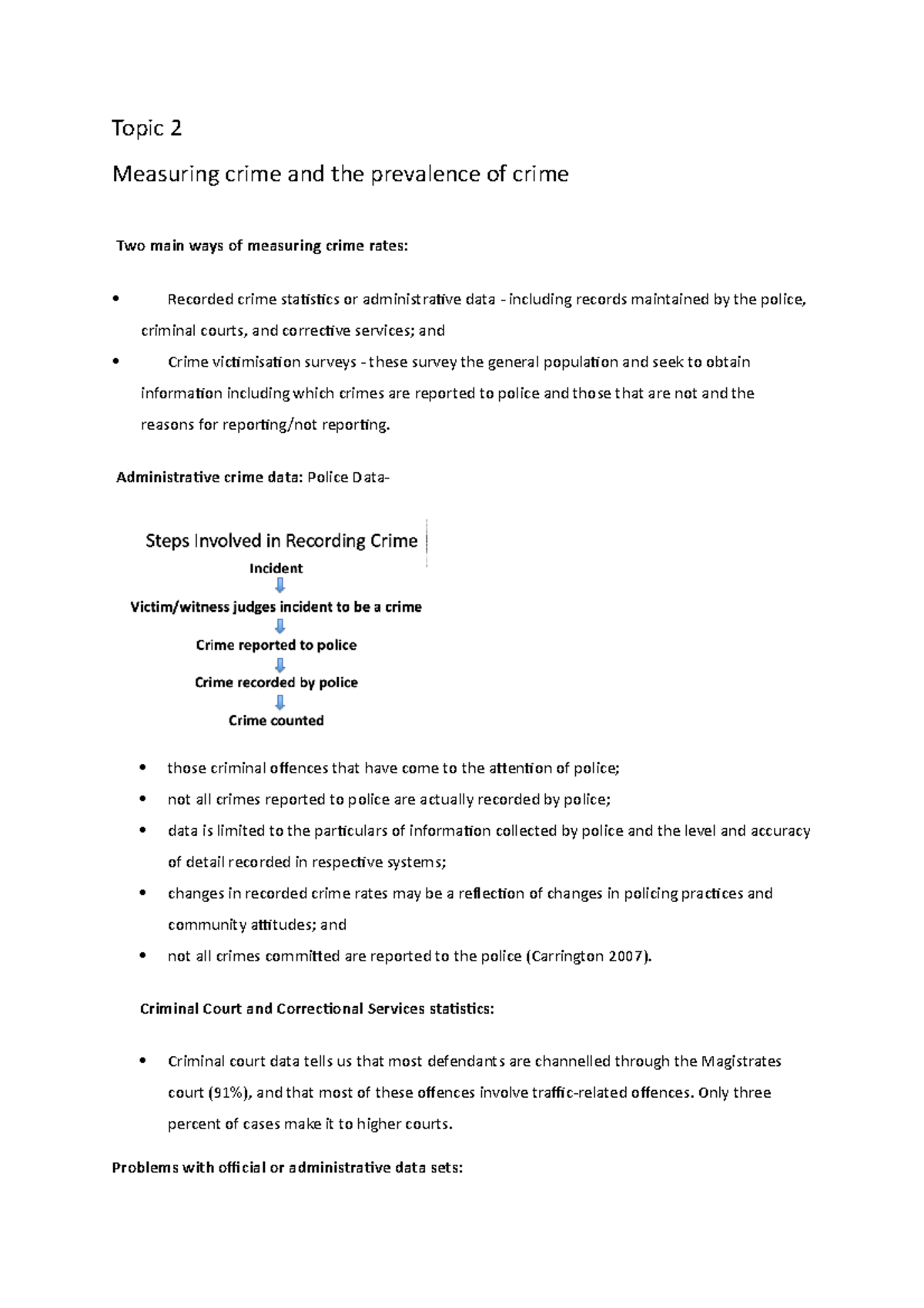 Topic 2 - CRIM100 Lecture Notes - Topic 2 Measuring Crime And The ...