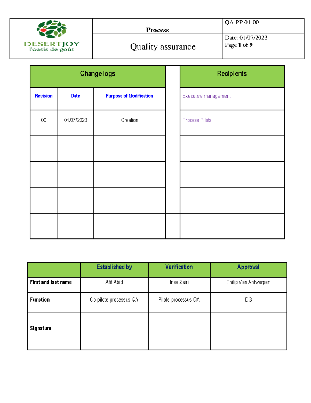 QA-PP-01-00 Quality assurance - Process Quality assurance Date: 01/07 ...