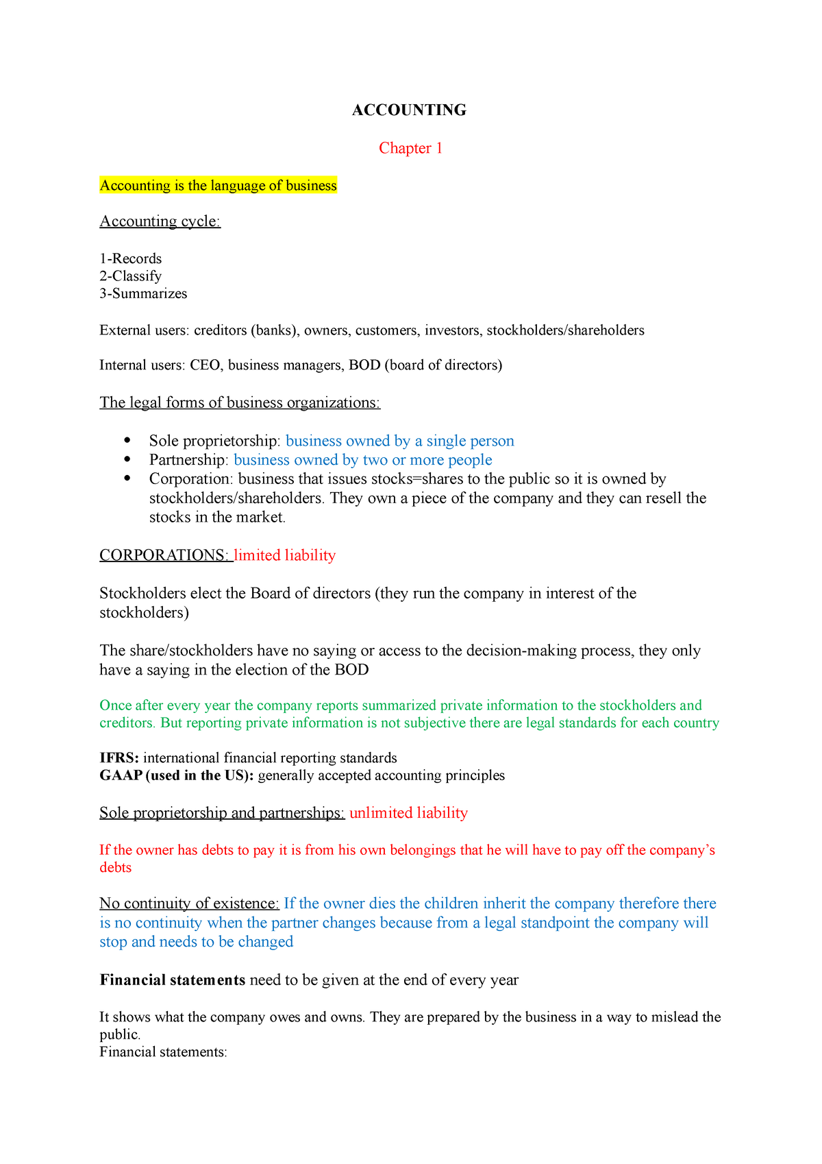 Chap 1 - Lecture Notes Financial Accounting - ACCOUNTING Chapter 1 ...