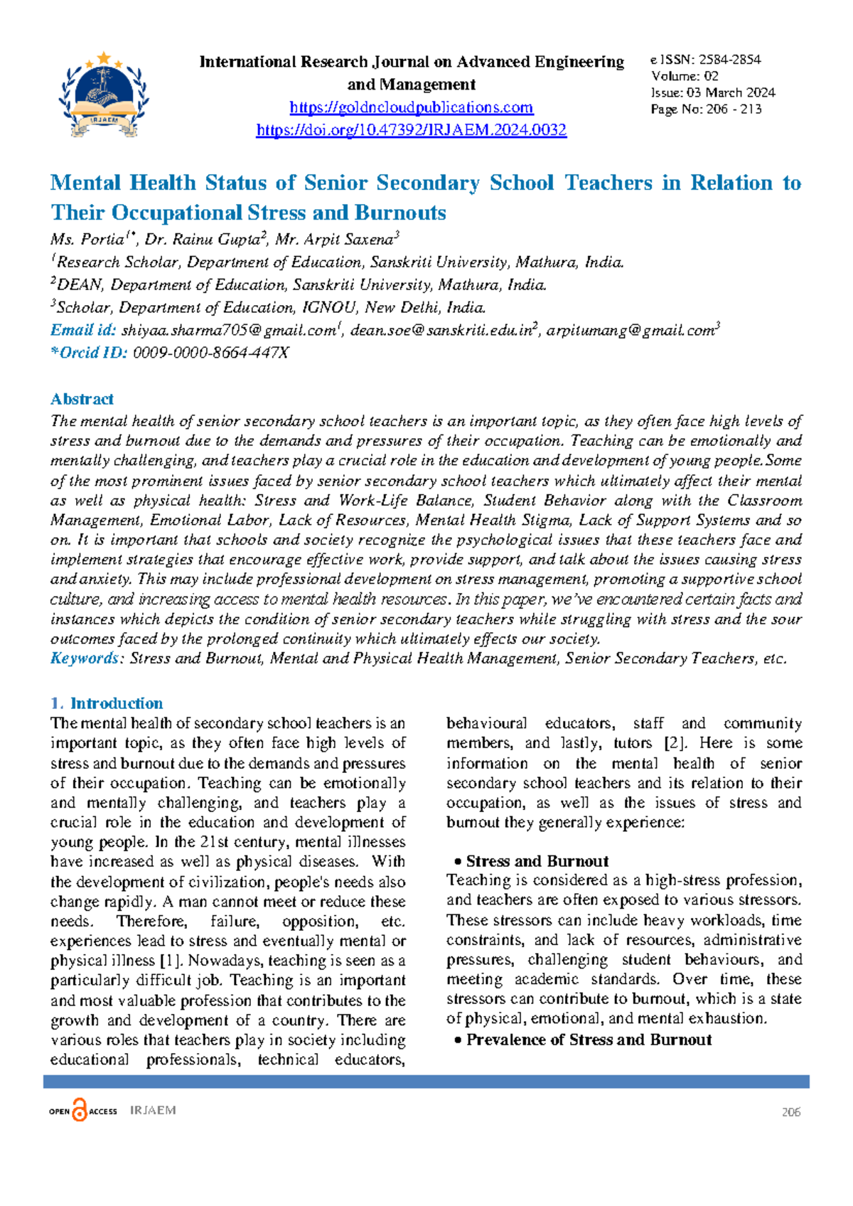 Mental Health Status of Senior Secondary School Te - International ...