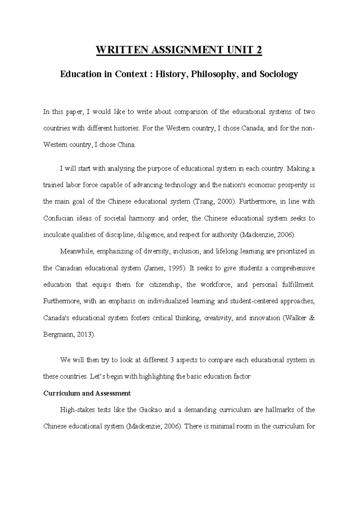 Written Assignment UNIT 2 - WRITTEN ASSIGNMENT UNIT 2 Education in ...