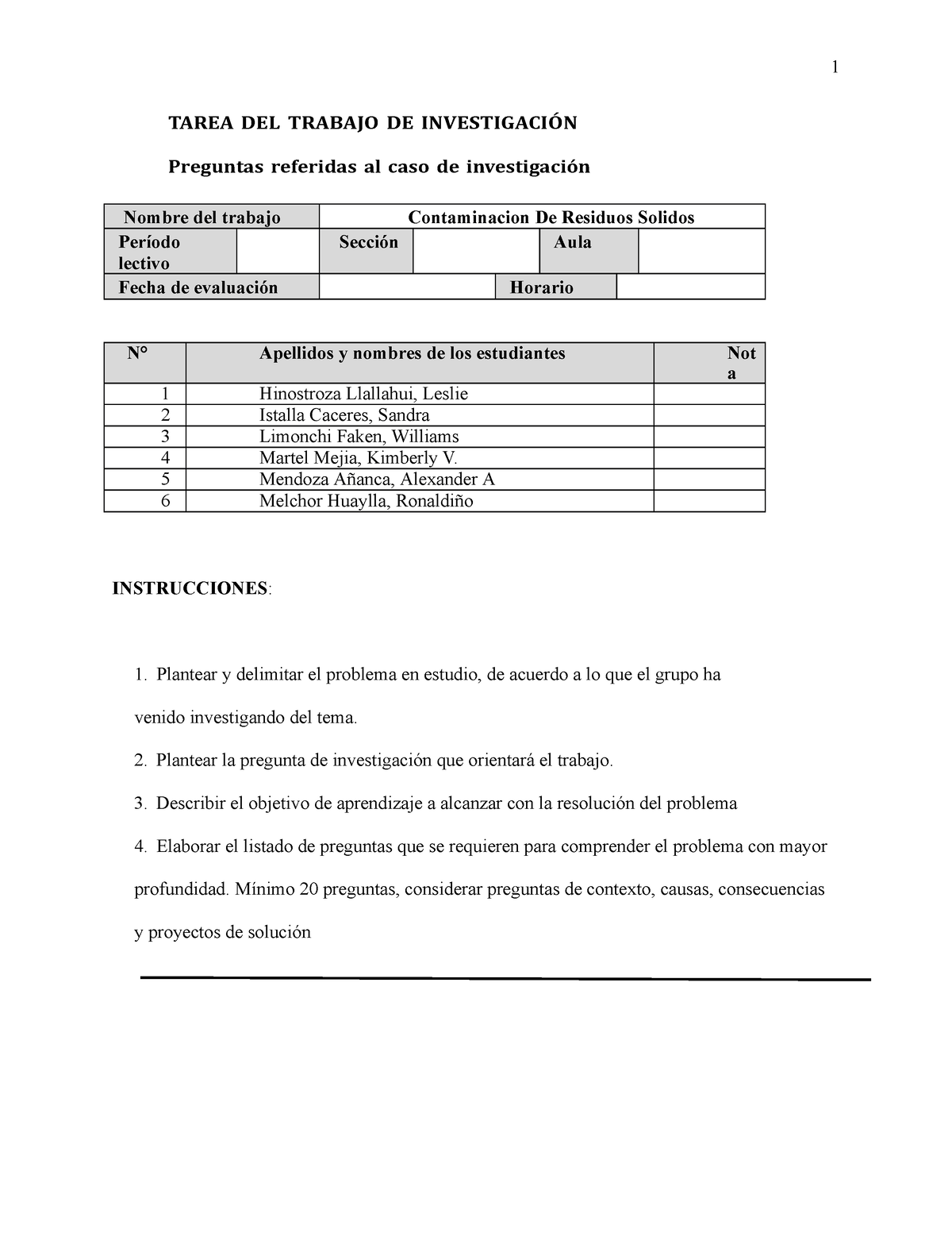 Tarea De Investigación Contaminación Ambientas - 1 TAREA DEL TRABAJO DE ...