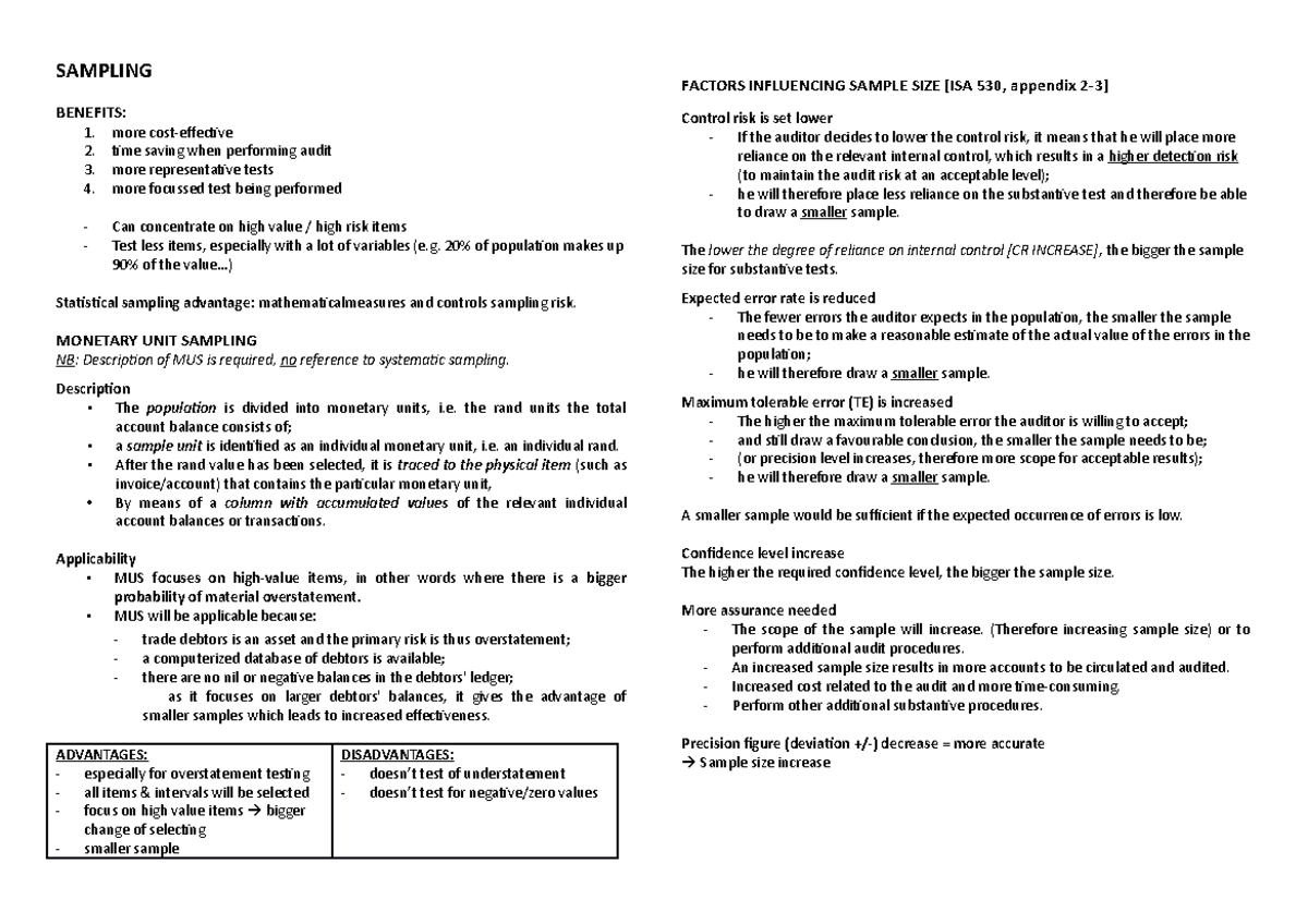 Sampling[ 91] - Sampling of transactions - SAMPLING BENEFITS: more cost ...