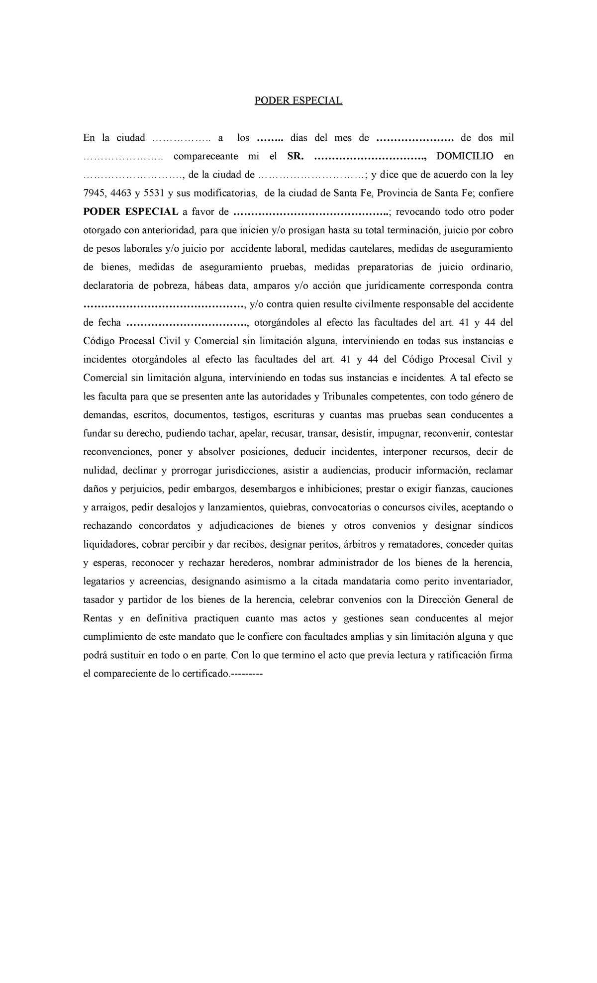 Modelo Poder Nota 10 Poder Especial En La Ciudad A Los Días Del 1205