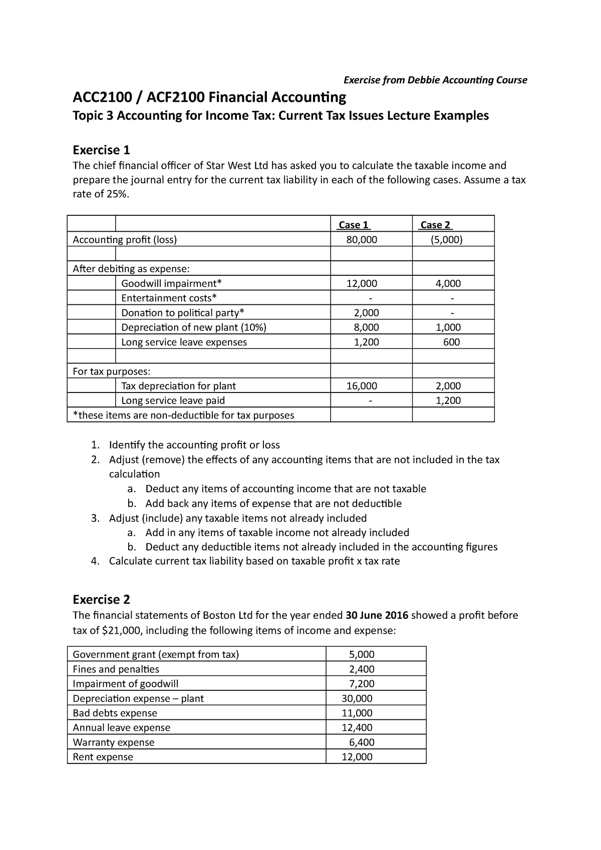 Exercise Lecture 3, New - Exercise From Debbie Accounting Course ...