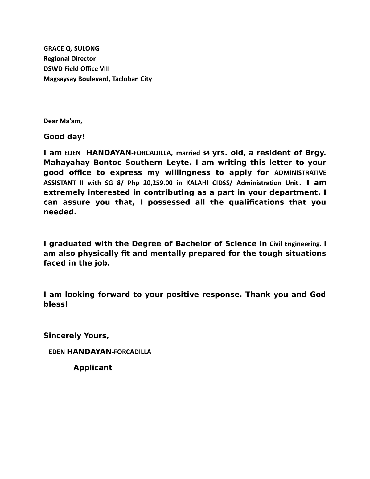 application letter in dswd