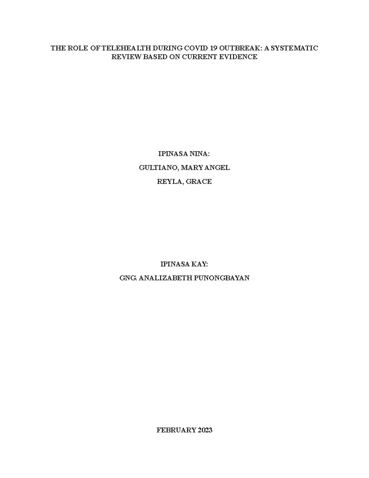 Pananaliksik- Salin - Filipinolohiya - THE ROLE OF TELEHEALTH DURING ...