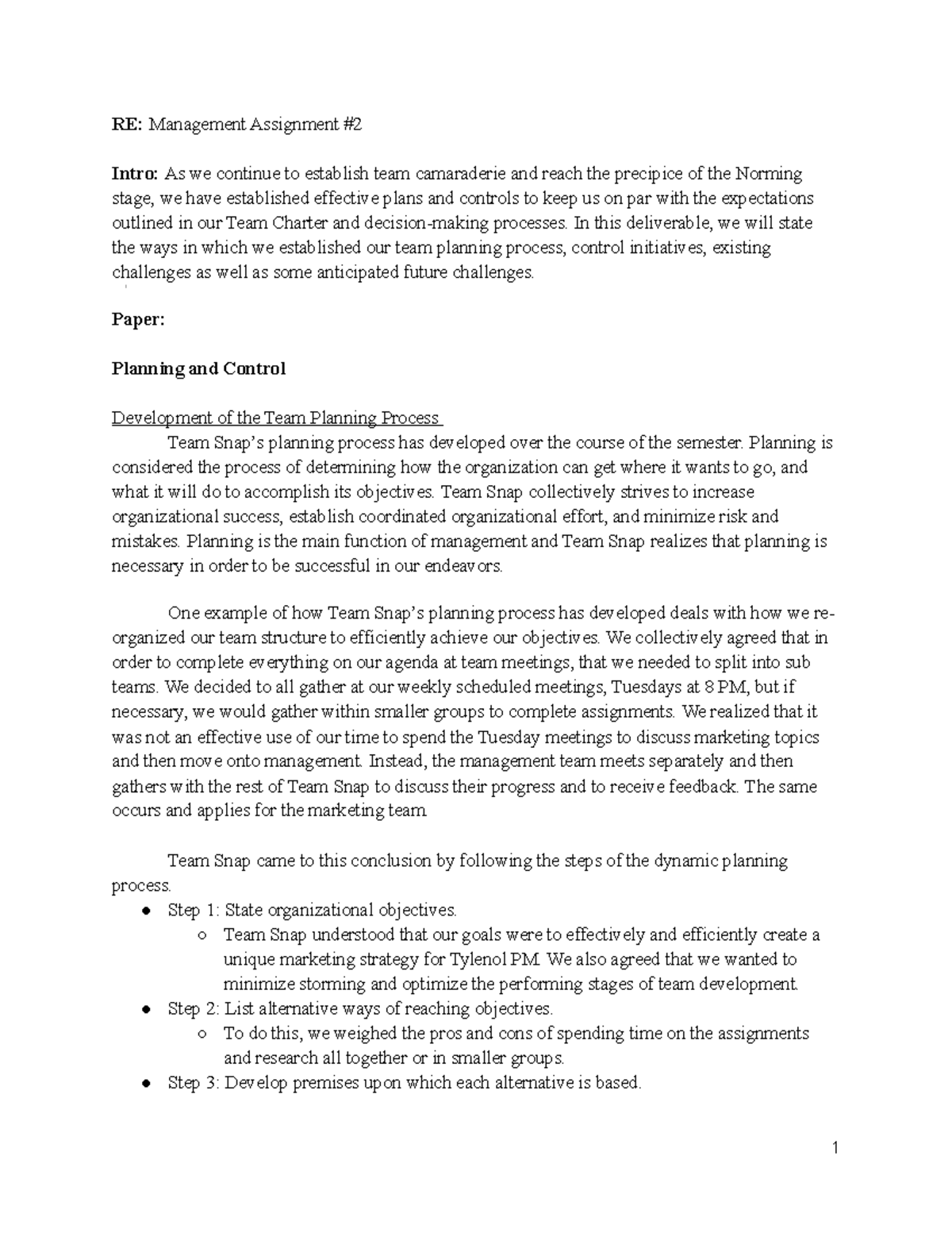 1130 Team Snap Management Assignment 2 RE Management Assignment