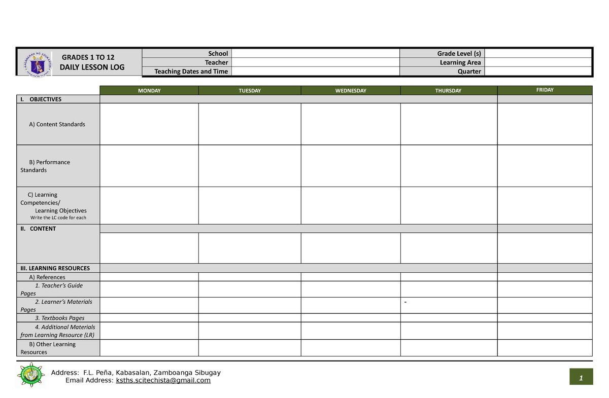 Daily- Lesson-LOG- Format DO-42-s.2016-Based - GRADES 1 TO 12 DAILY ...