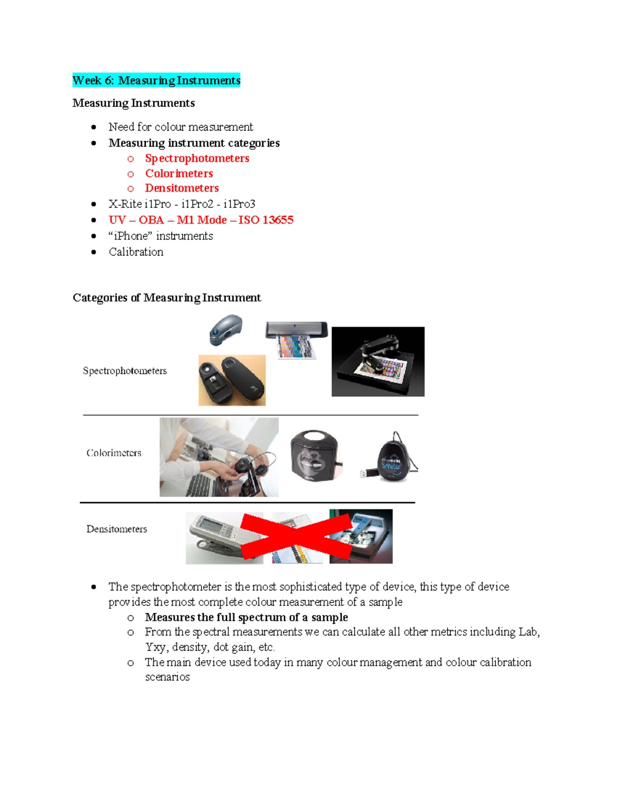 Week 6 notes - Week 6: Measuring Instruments Measuring Instruments Need ...