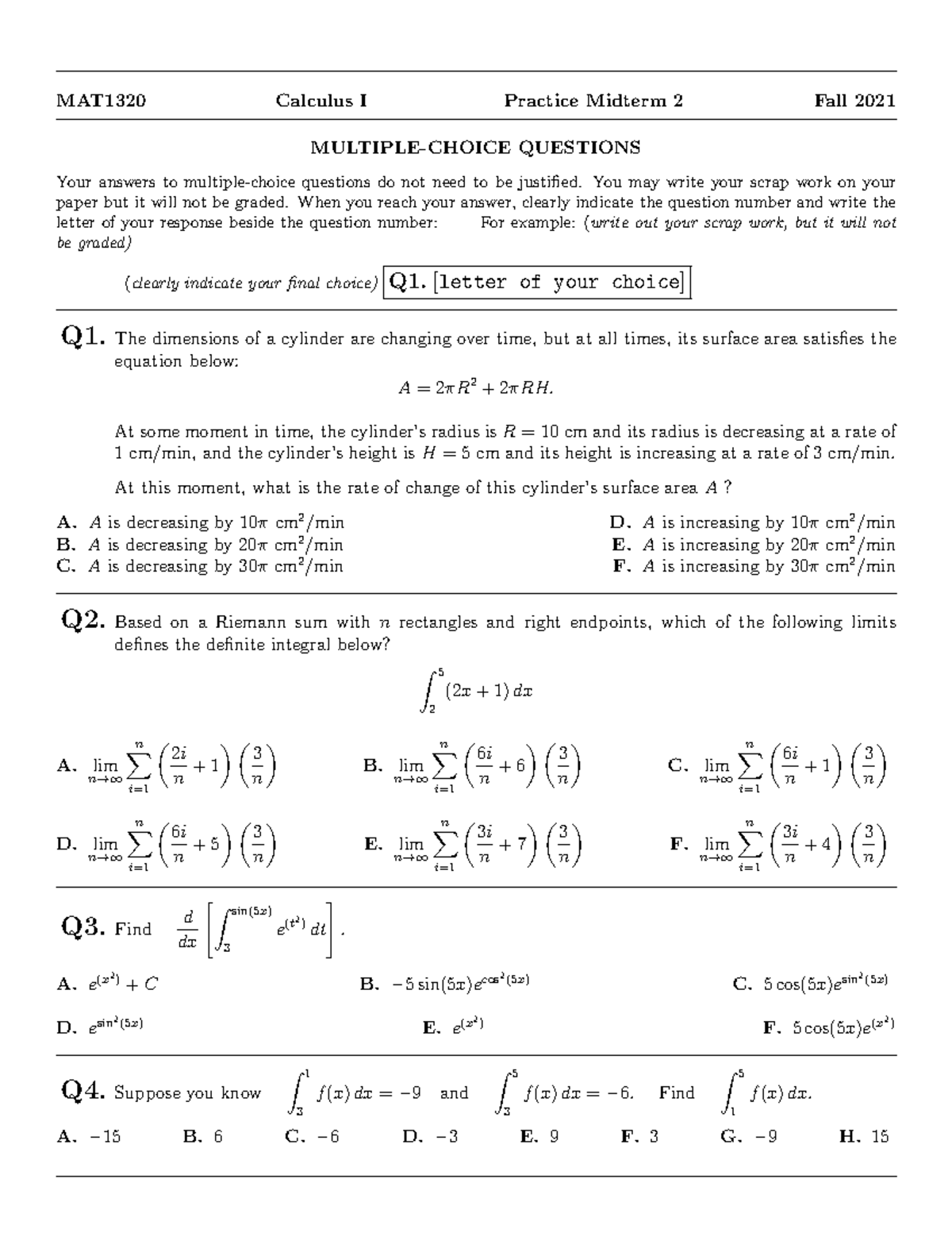 Mat1320practice Test 2 - MAT1320 Calculus I Practice Midterm 2 Fall ...