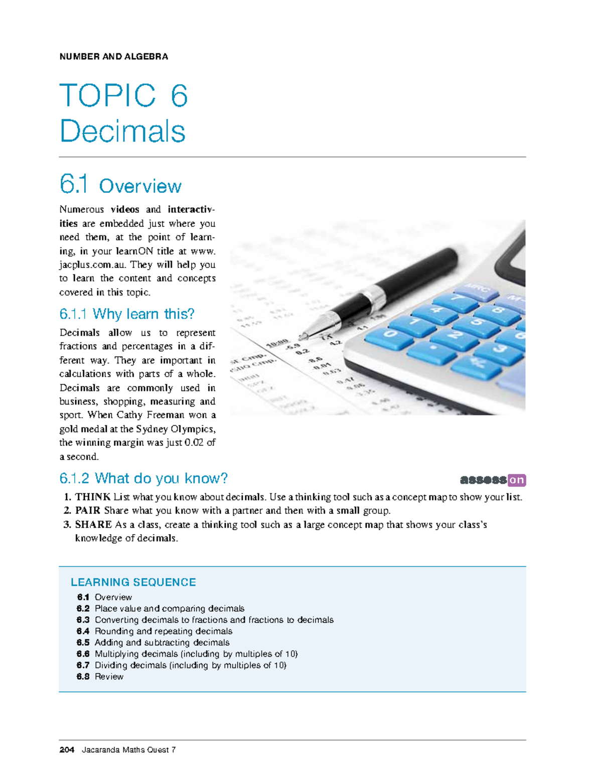 C06Decimals textbook - Lecture notes 2 - NUMBER AND ALGEBRA TOPIC 6 ...