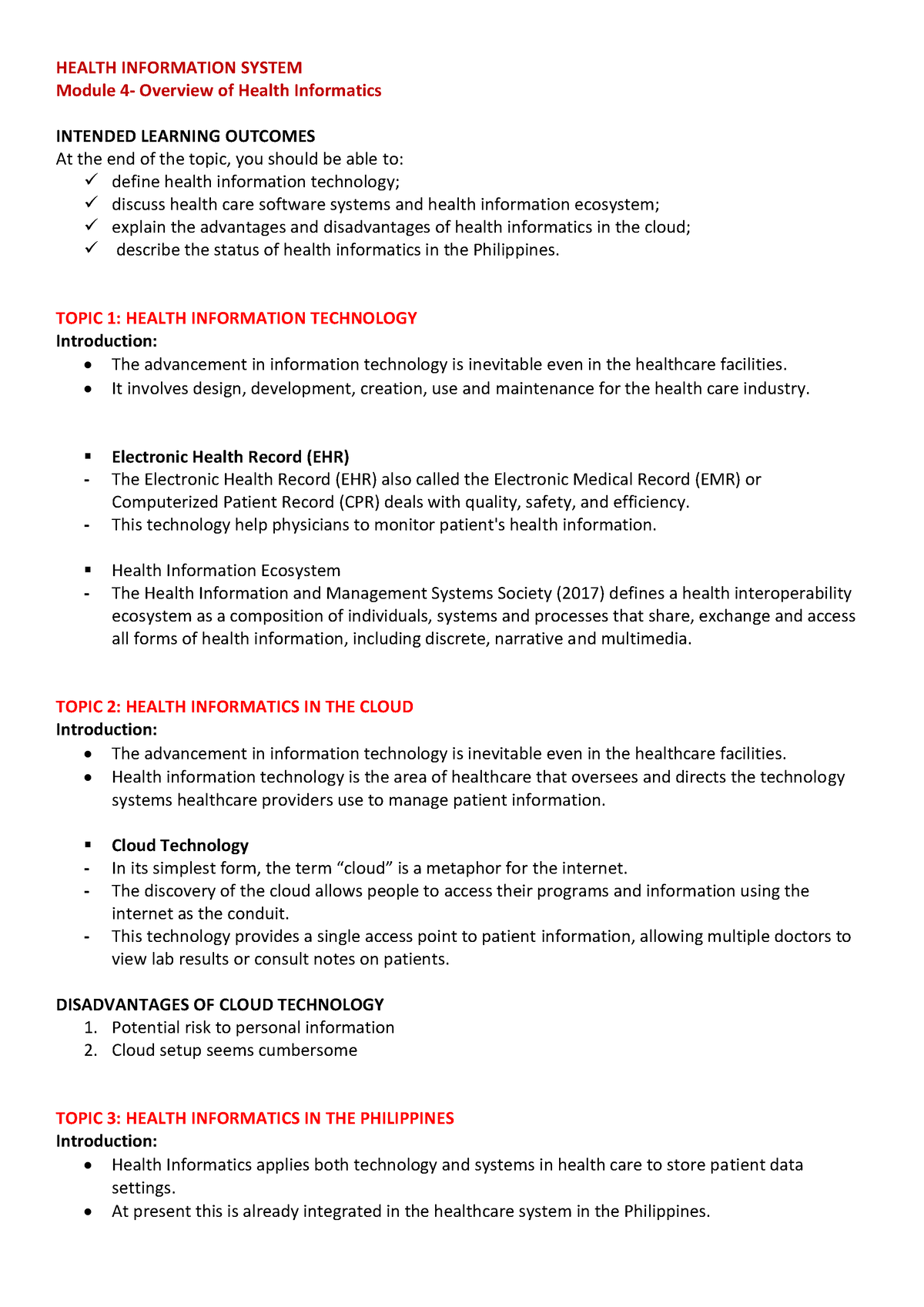 Overview Of Health Informatics - HEALTH INFORMATION SYSTEM Module 4 ...