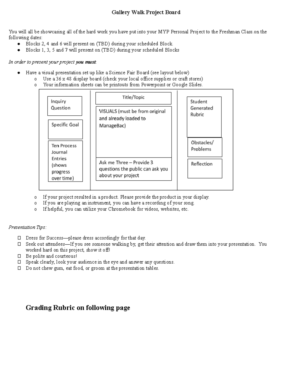 Gallery Walk Rubric - hjkhkh - Gallery Walk Project Board You will all ...