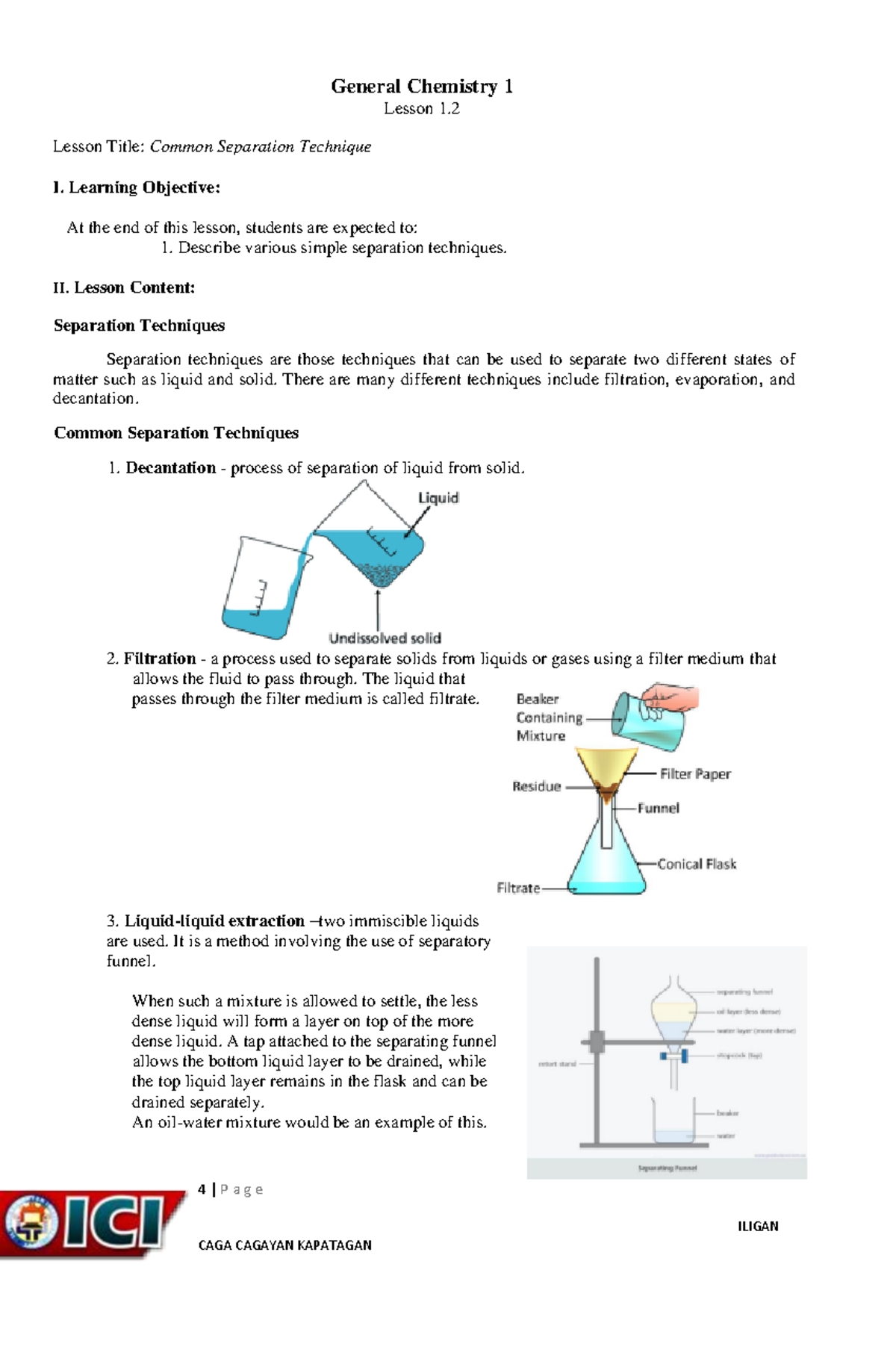 common separation techniques - General Chemistry 1 Lesson 1. Lesson ...