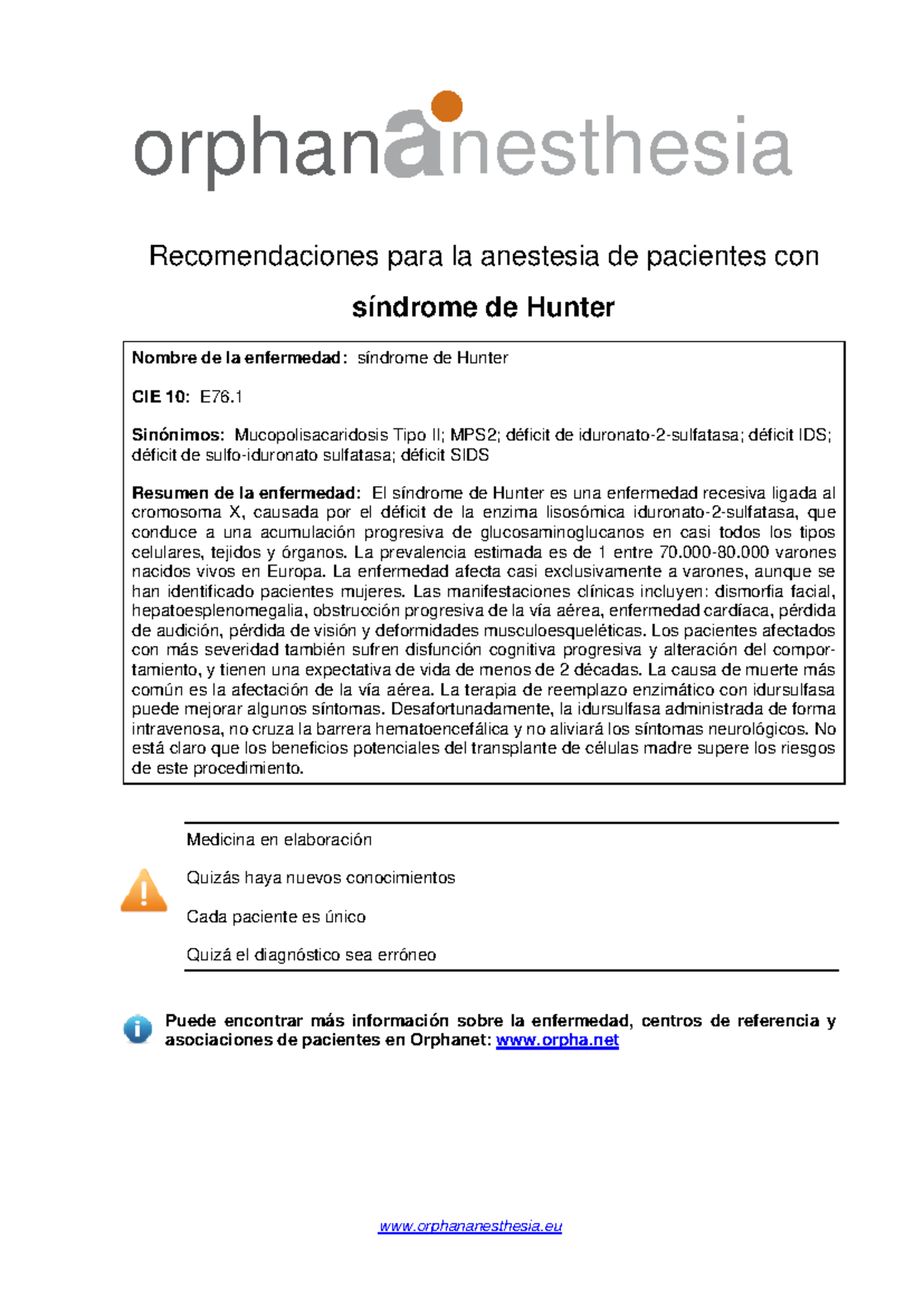 Sindrome de Hunter ES - Resumen Genética - orphananesthesia ...