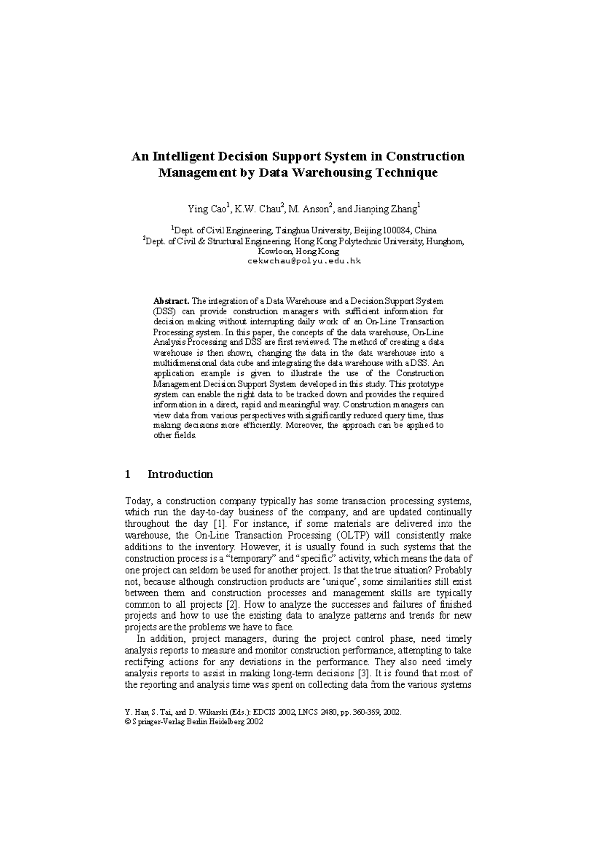 An Intelligent Decision Support System i - Chau 2 , M. Anson 2 , and ...
