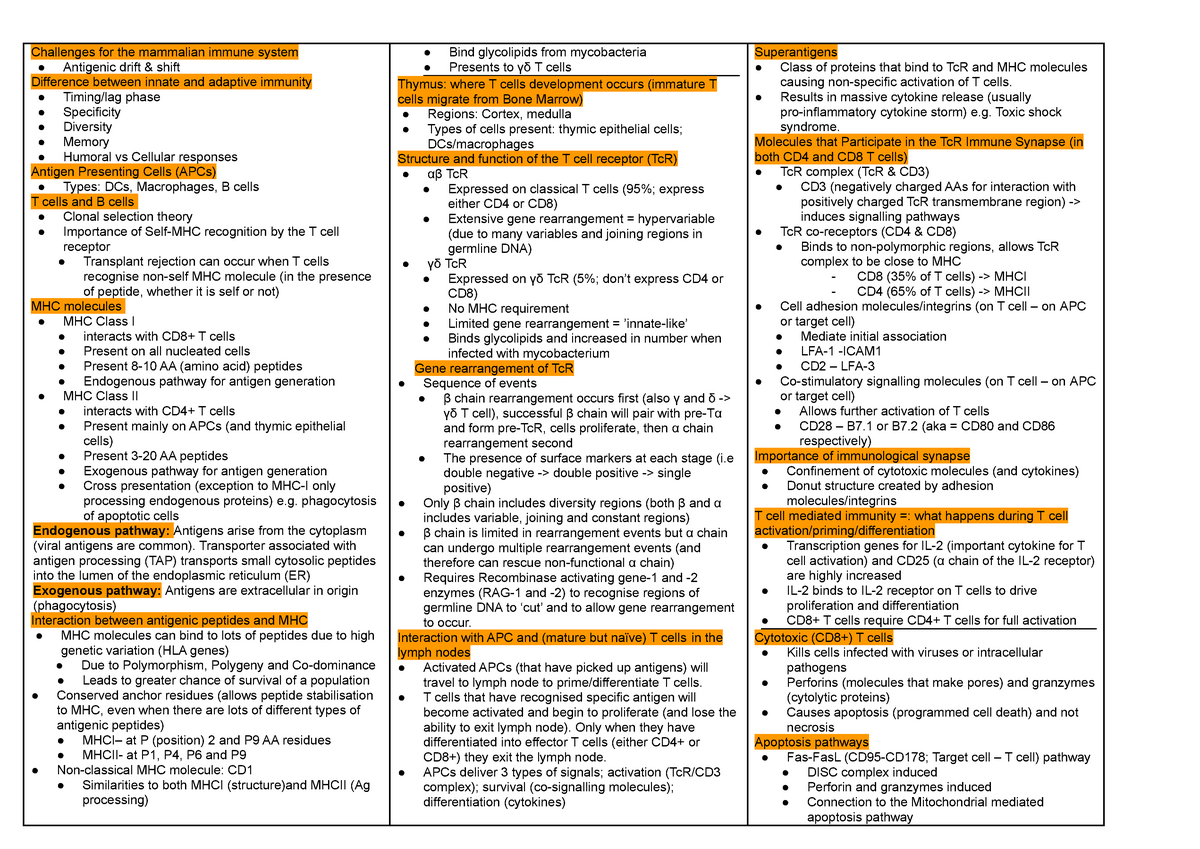 Immunology notes - Challenges for the mammalian immune system Antigenic ...