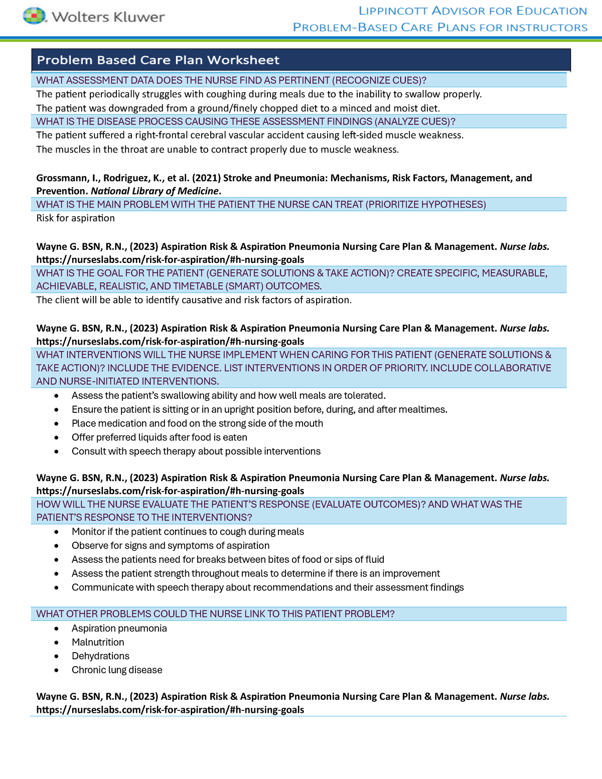 Problem/Concept Care plan - WHAT ASSESSMENT DATA DOES THE NURSE FIND AS ...