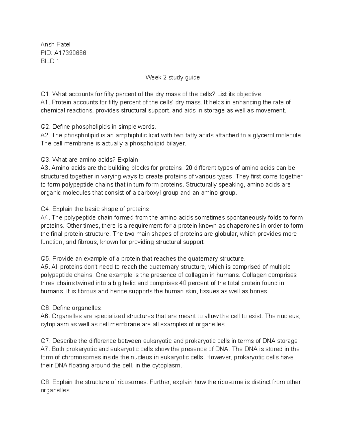 practice questions week 2 - Ansh Patel PID: A BILD 1 Week 2 study guide ...