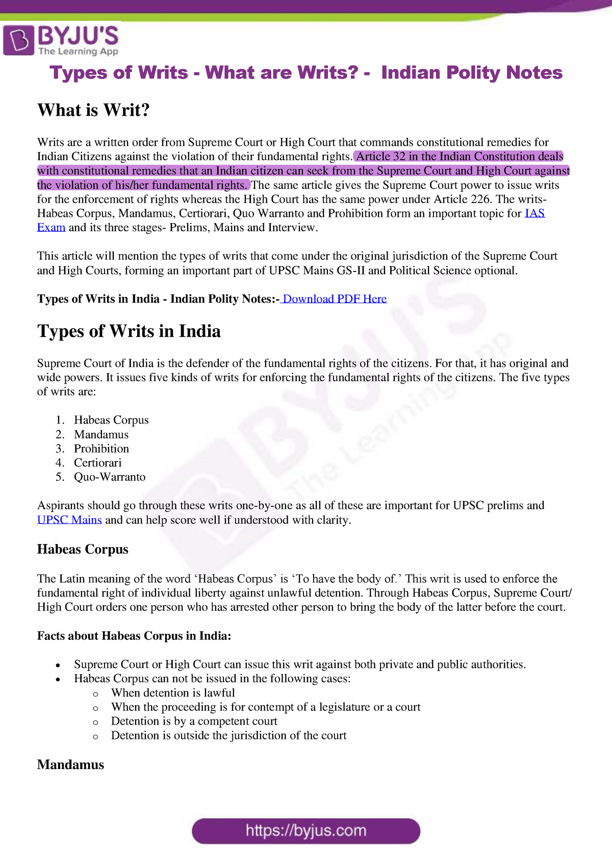 Types Of Writs UPSC - BHGYGF86GUG - Types Of Writs - What Are Writs ...