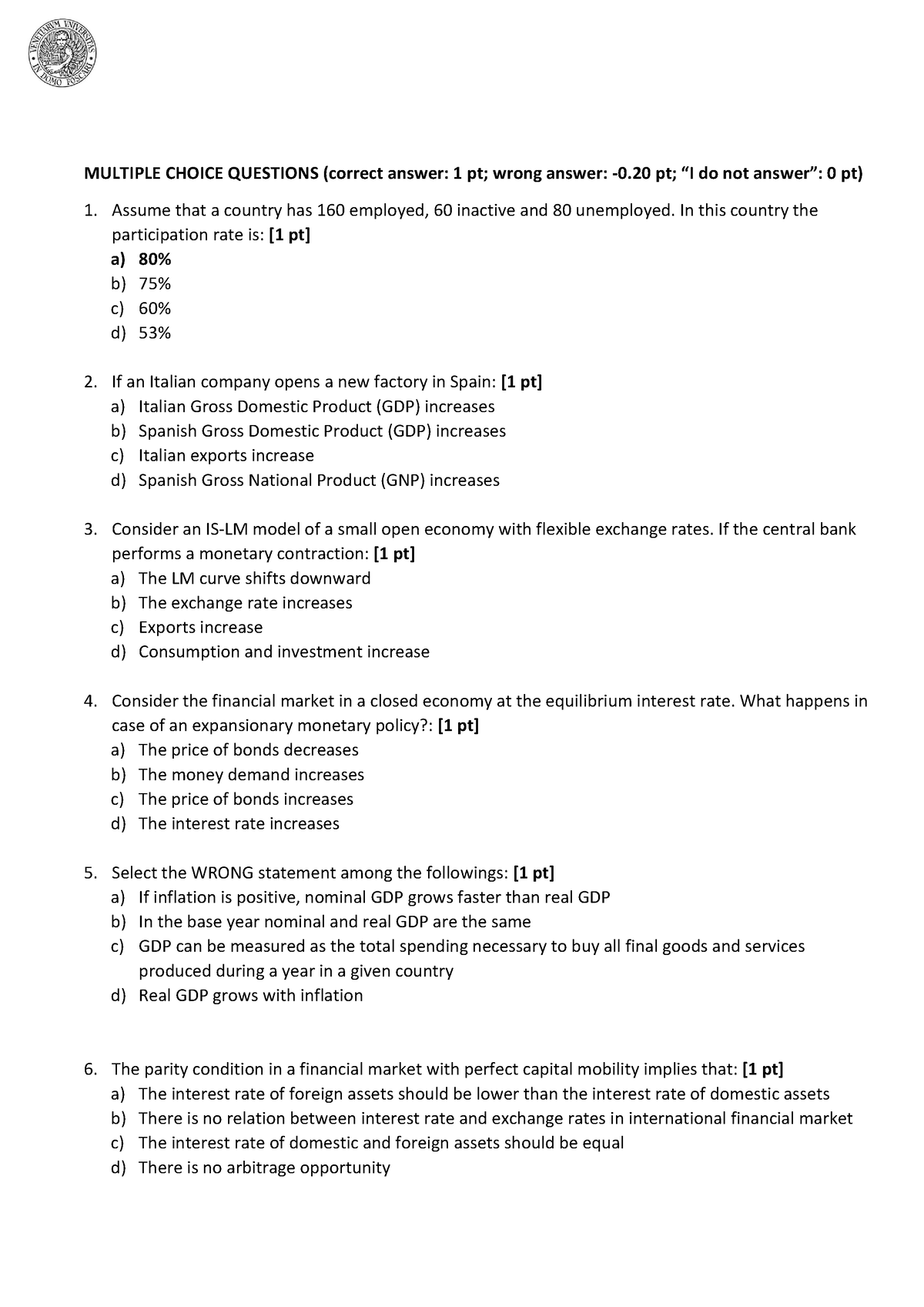 Examples of multiple choice questions - MULTIPLE CHOICE QUESTIONS ...