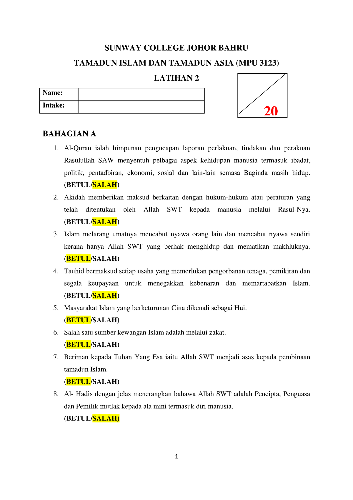 Latihan 2 ( Jawapan) - Tamadun Tamadun Tamadun Tamadun Tamadun TITAS ...