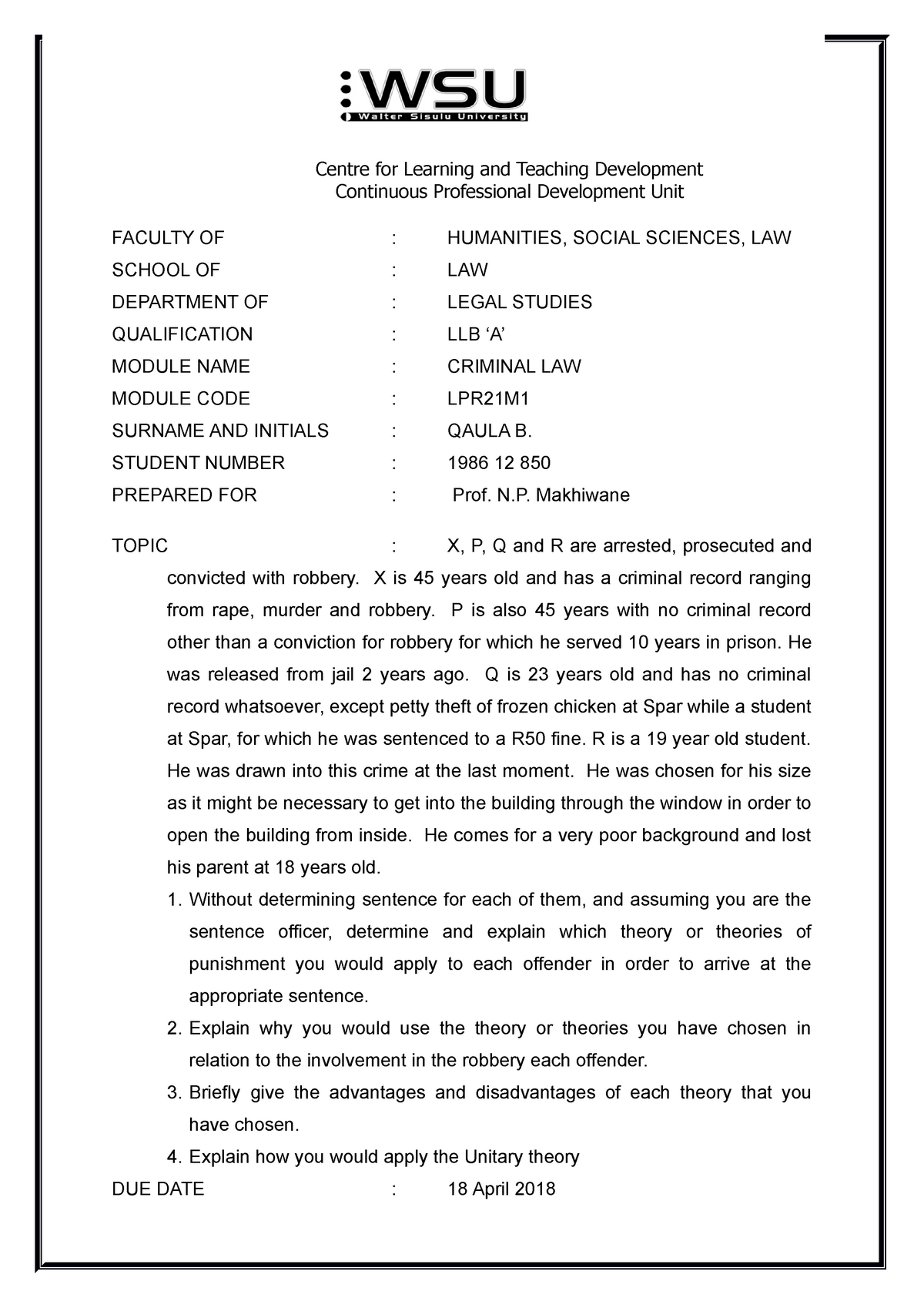 criminal law memorandum of law assignment