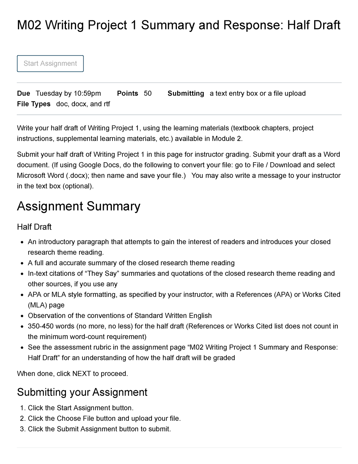 M02 Writing Project 1 Summary And Response Half Draft Available In 