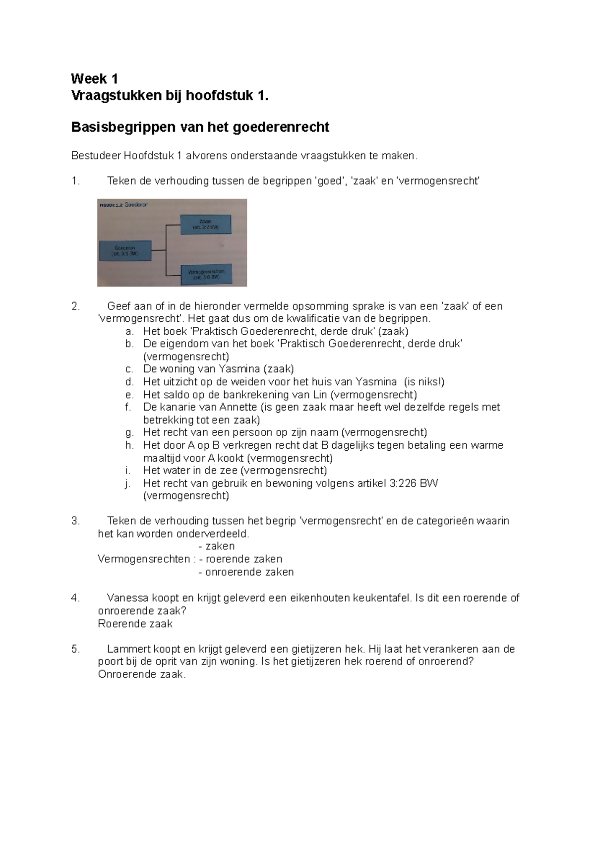 Vraagstukken Bij Week 1 Goederenrecht - Week 1 Vraagstukken Bij ...