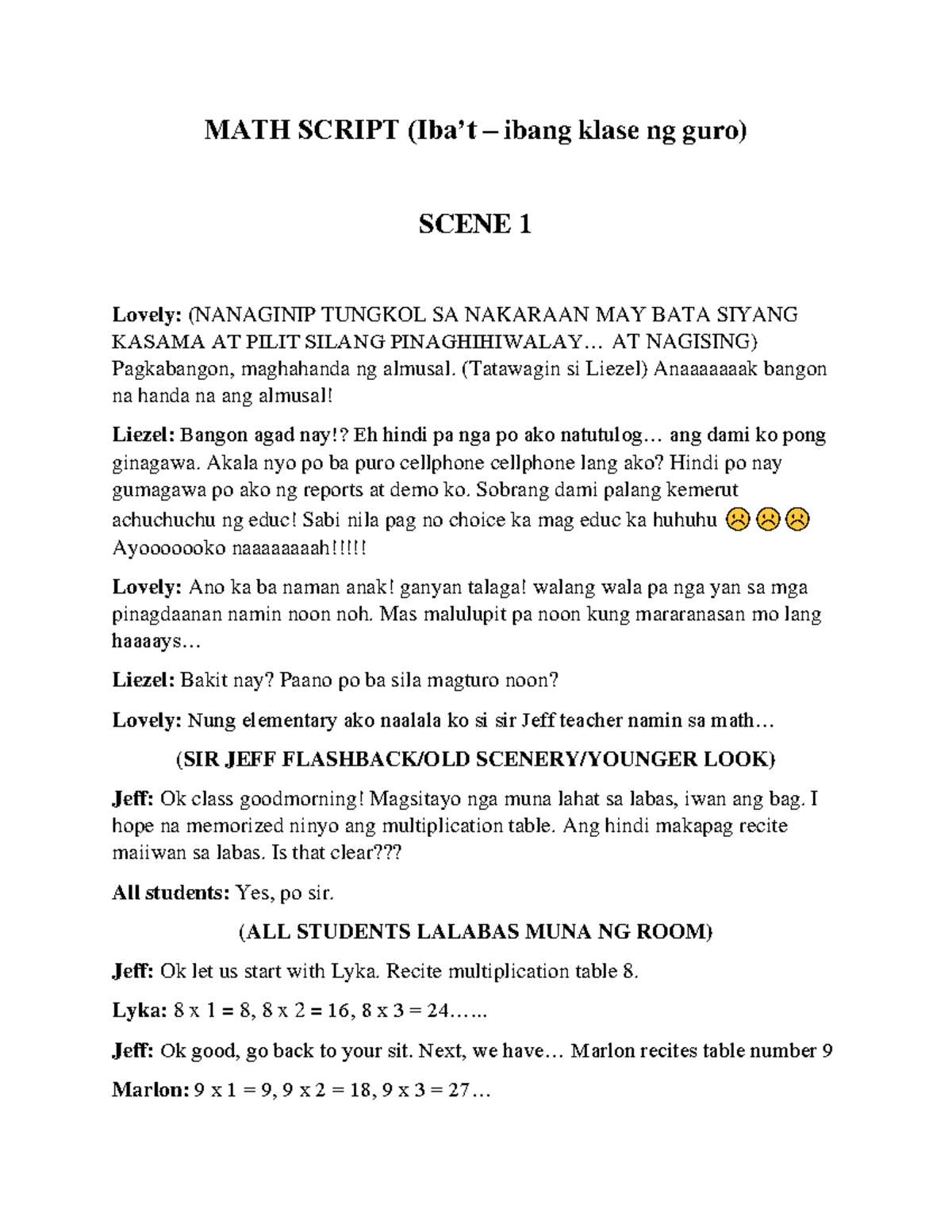 MATH Script - MATH SCRIPT (Iba’t – Ibang Klase Ng Guro) SCENE 1 Lovely ...