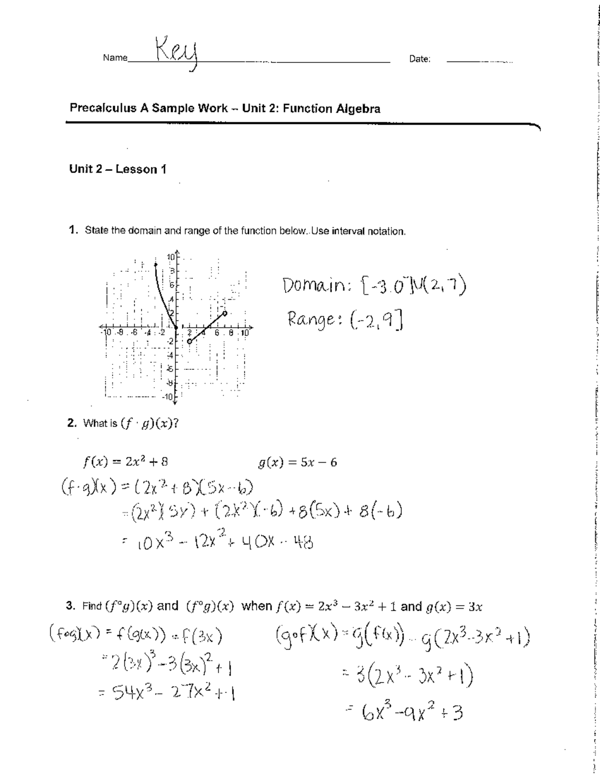 Precalculus A - Unit 2 - Sample Work Key - Studocu