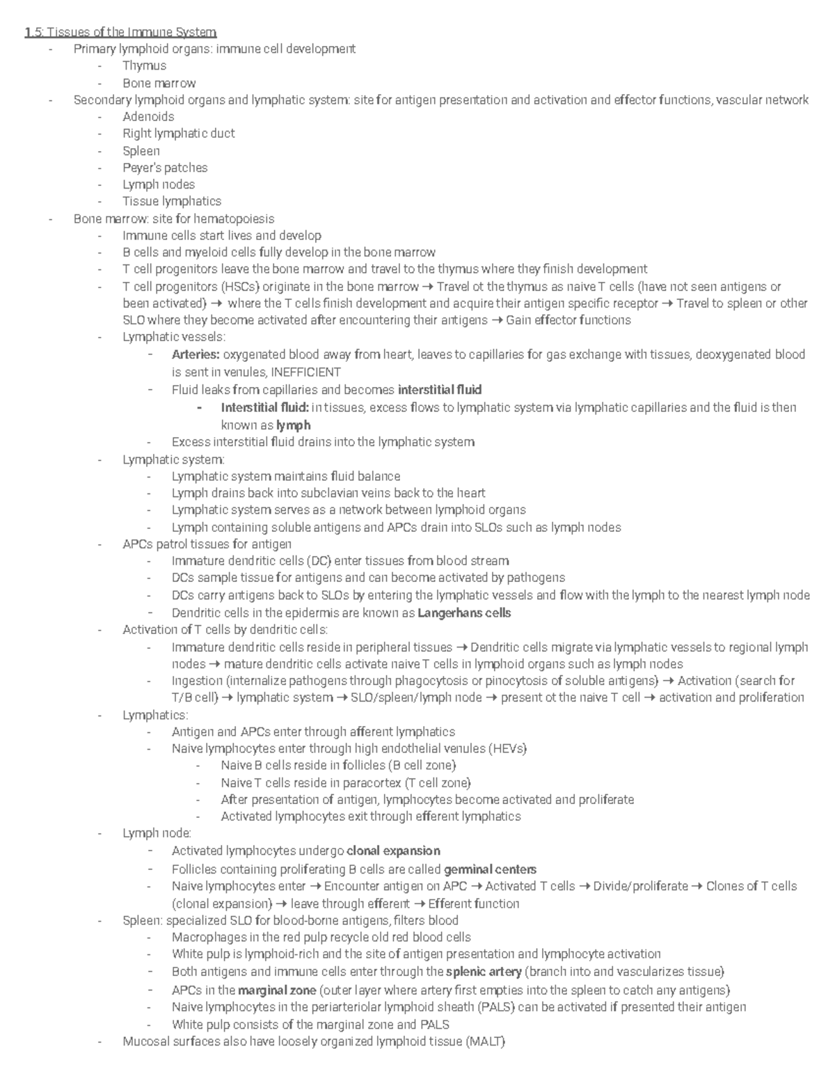 Immunology Exam 1 Notes 3 - 1: Tissues of the Immune System - Primary ...