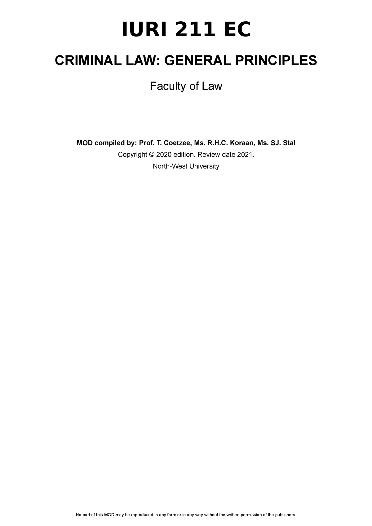 Study Guide 2022 criminal law - IURI 211 EC CRIMINAL LAW: GENERAL ...