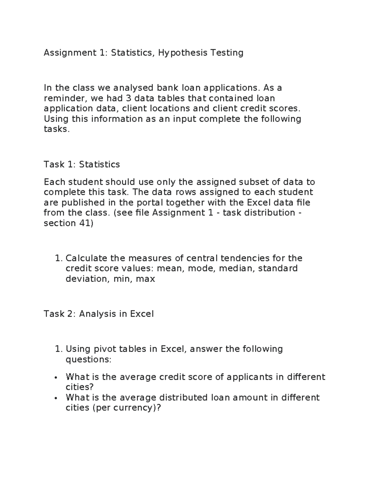 assignment 1 statistics