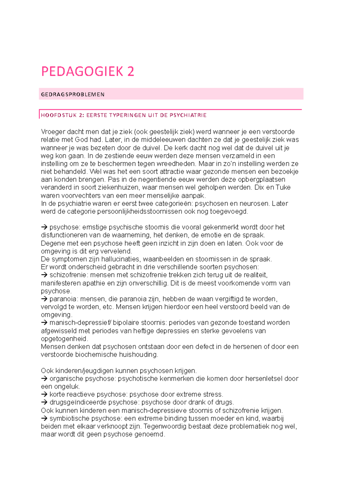 Pedagogiek 2 Samenvatting.docx - PEDAGOGIEK 2 GEDRAGSPROBLEMEN ...