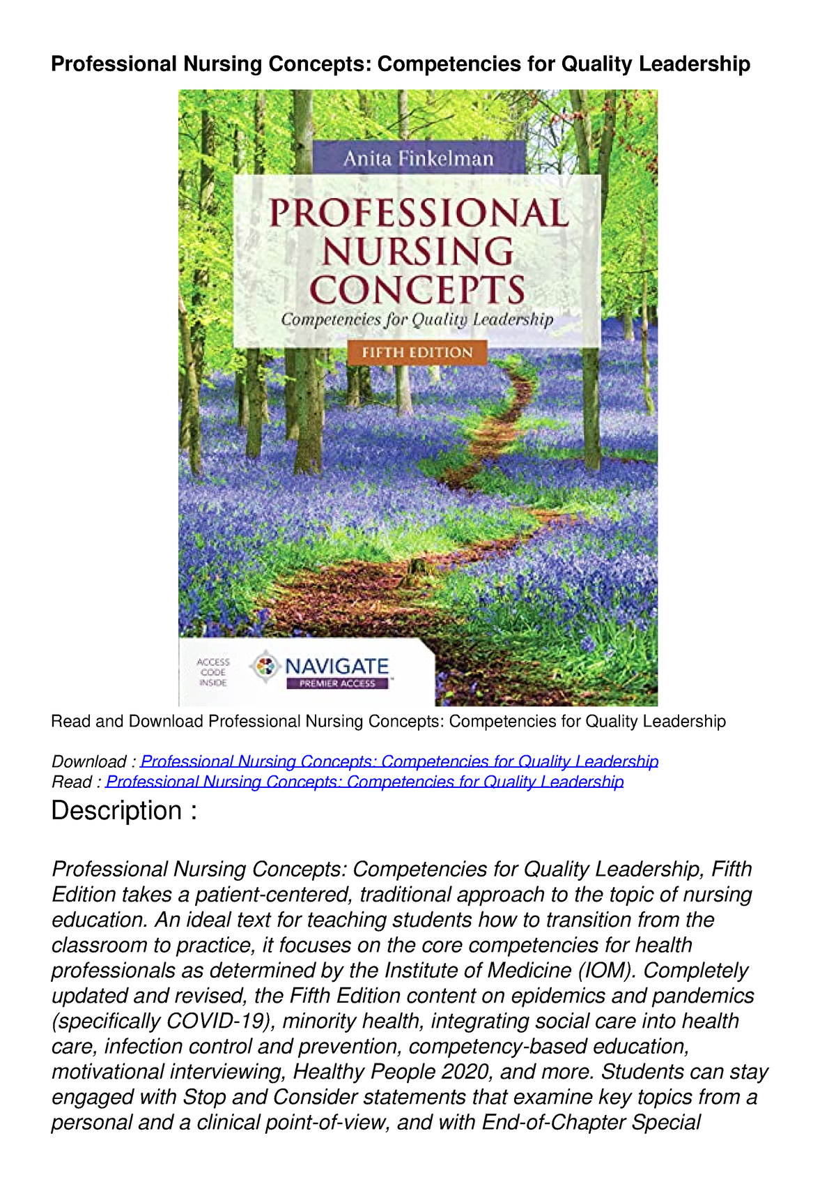 Ebook PDF Professional Nursing Concepts Competencies For Quality   Thumb 1200 1698 