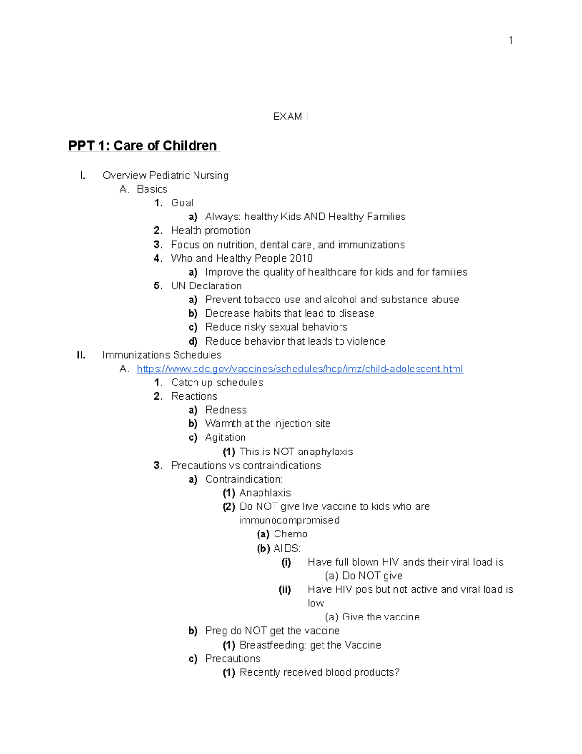 NUR 408 EXAM I - PEDS EXAM 1 STUDY GUIDE - EXAM I PPT 1: Care Of ...