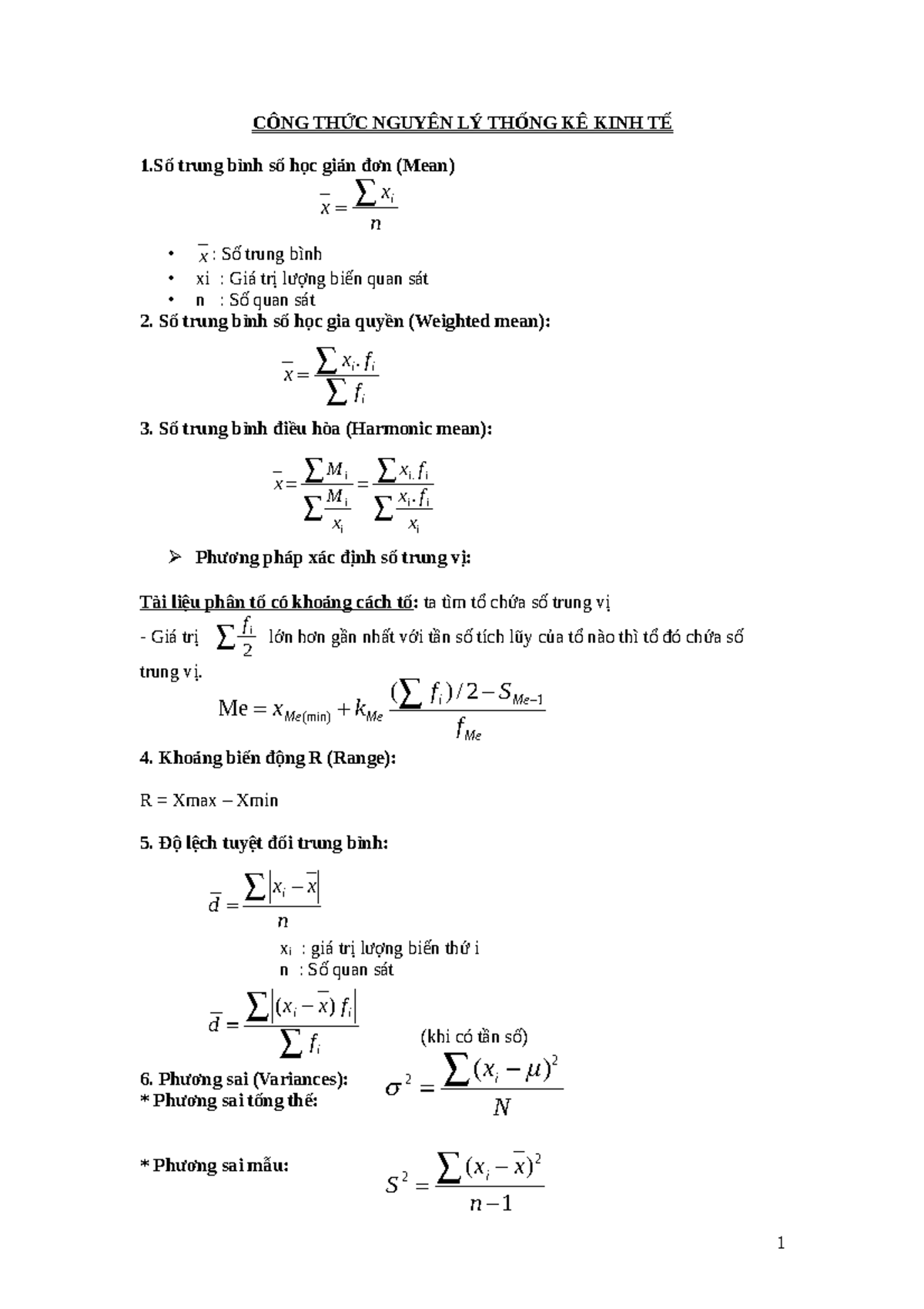 [123doc] - cong-thuc-nguyen-ly-thong-ke-kinh-te fgfggd - CÔNG THỨC ...